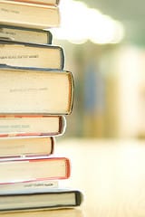 stacked library books